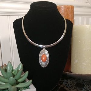 Vintage Navajo Sterling and Coral Pendant Necklace